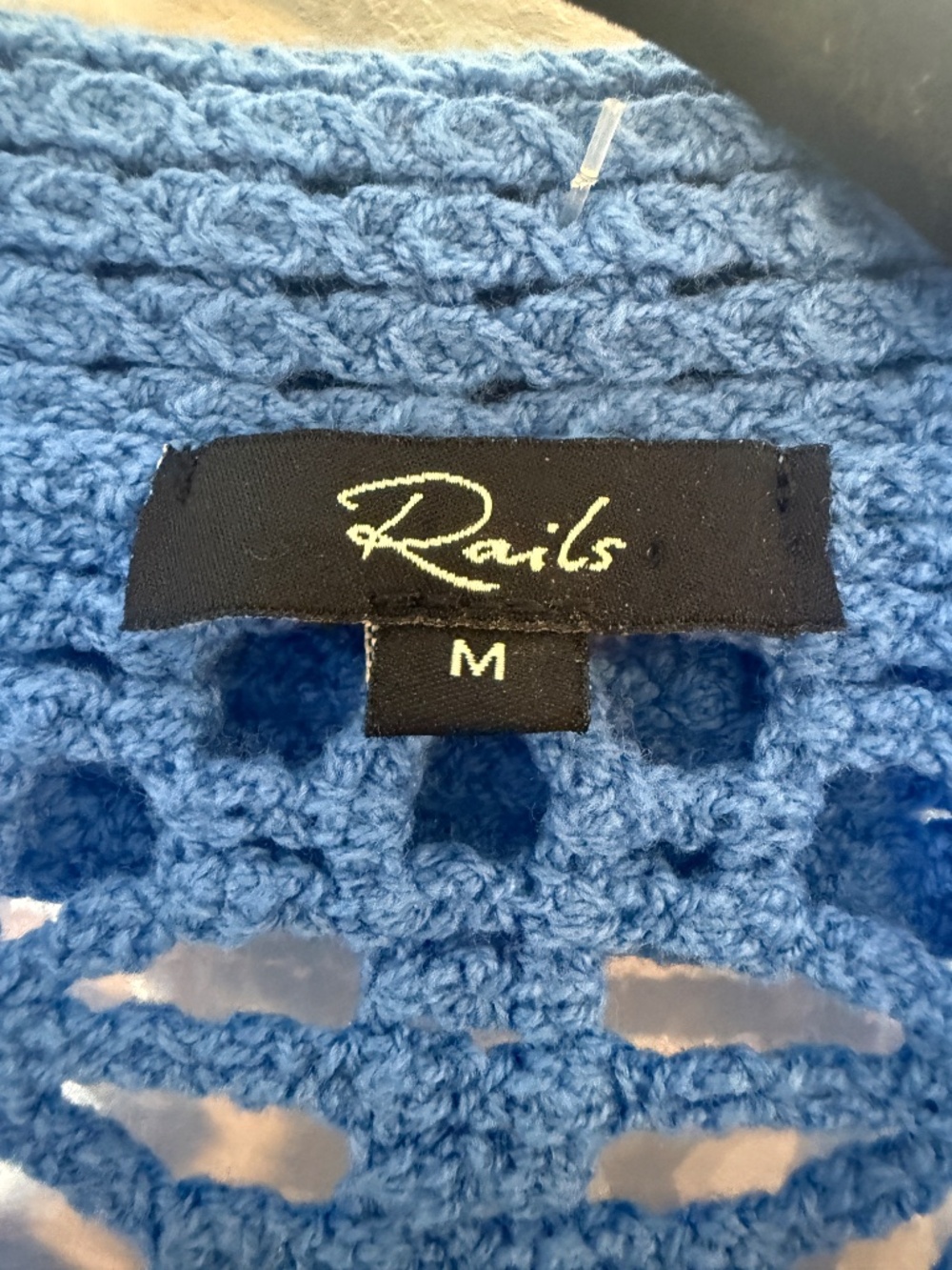 Rails Blue Floral Crochet Collared V-Neck Pullover Sweater Size Medium - Picture 6 of 7